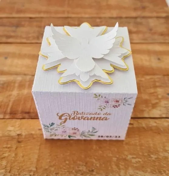 10 Caixa Cubo Batizado — papelaria personalizada Refinado Encanto