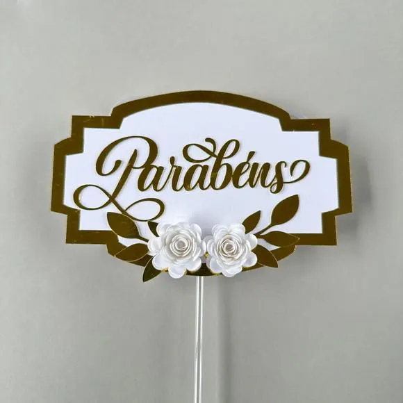 Topo de Bolo "parabéns" com Flores de Papel, foto 5 de 5