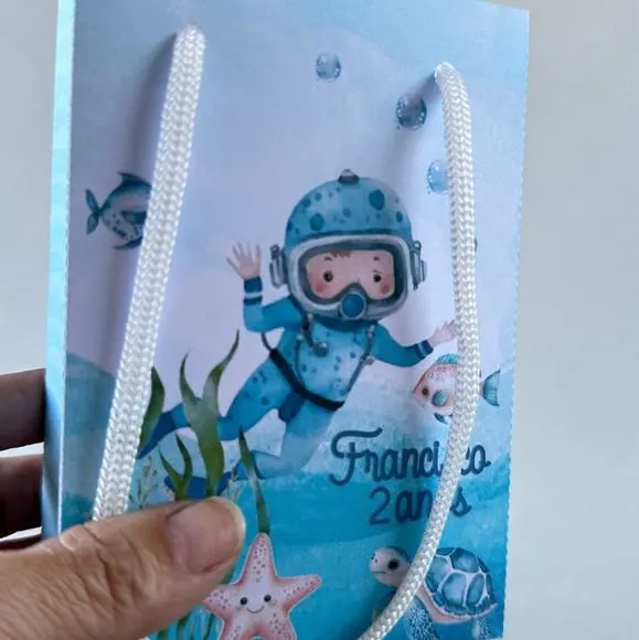 10 Sacolinhas de Papel Pequena / Festa Fundo do Mar — papelaria personalizada Refinado Encanto