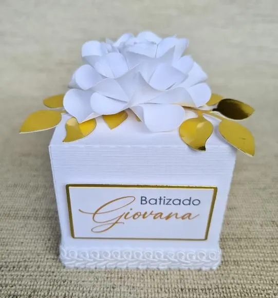 10 Caixas Cubo Tema Batizado (fazemos Outros Temas) — papelaria personalizada Refinado Encanto