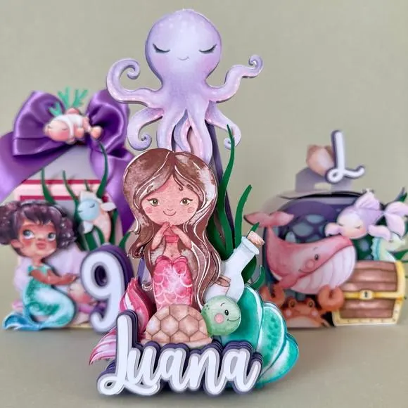 Kit Festa Sereia Luxo 12 Peças | Caixas Personalizadas para Festa Infantil, foto 2 de 5