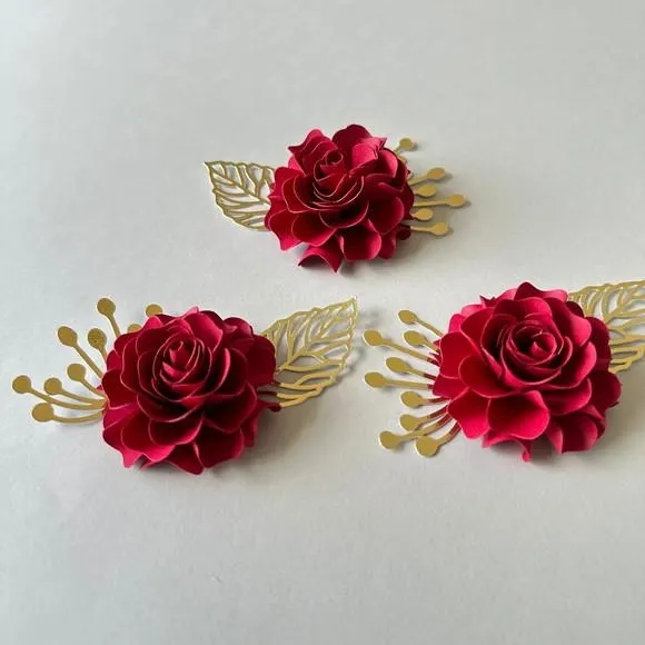 10 Flores de Papel com Folhas para Topo de Bolo, foto 5 de 5