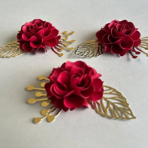10 Flores de Papel com Folhas para Topo de Bolo, foto 4 de 5