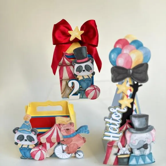 Kit Festa Circo Luxo 12 Peças | Caixas Personalizadas para Festa Infantil — papelaria personalizada Refinado Encanto