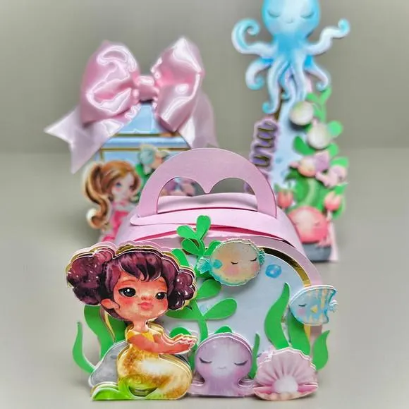 Kit Festa Sereia Luxo 12 Peças | Caixas Personalizadas Tema Sereia Infantil — papelaria personalizada Refinado Encanto